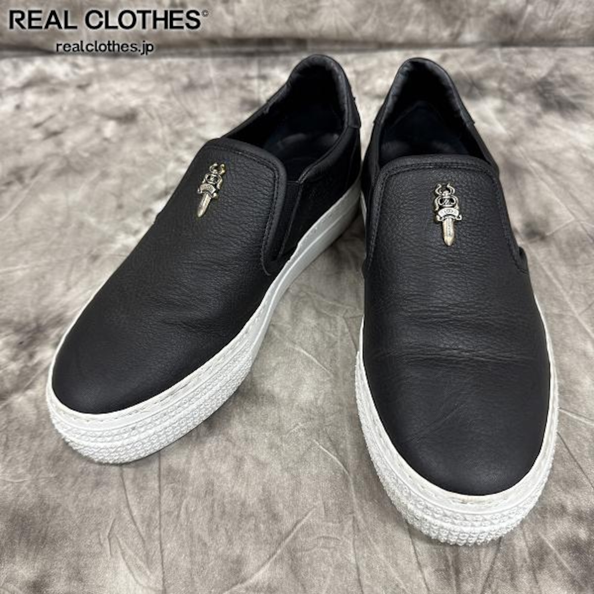 【CHROME HEARTS】 CHパッチ ダガー付き レザースリッポン Chrome Hearts - クロムハーツ SLIP ON BLK CALF/スリッポン CH
